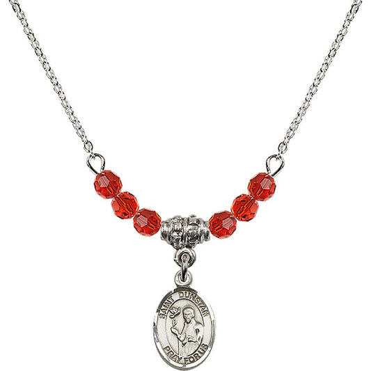 Sterling Silver Saint Dunstan Birthstone Necklace with Ruby Beads - 9355