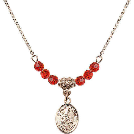 14kt Gold Filled Saint Eustachius Birthstone Necklace with Ruby Beads - 9356