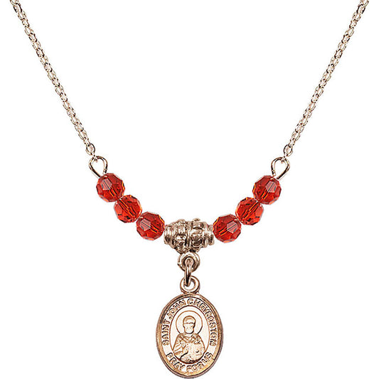 14kt Gold Filled Saint John Chrysostom Birthstone Necklace with Ruby Beads - 9357
