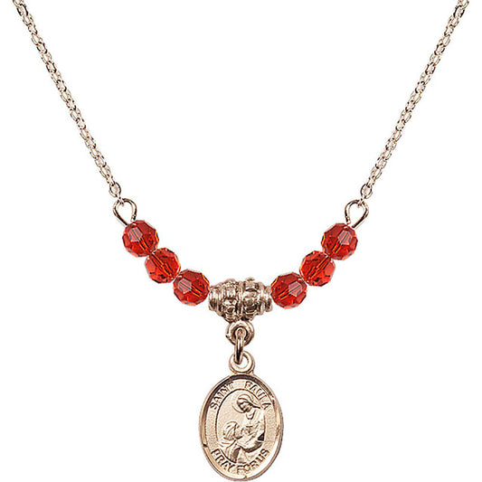 14kt Gold Filled Saint Paula Birthstone Necklace with Ruby Beads - 9359