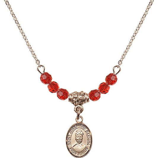 14kt Gold Filled Saint Josephine Bakhita Birthstone Necklace with Ruby Beads - 9360