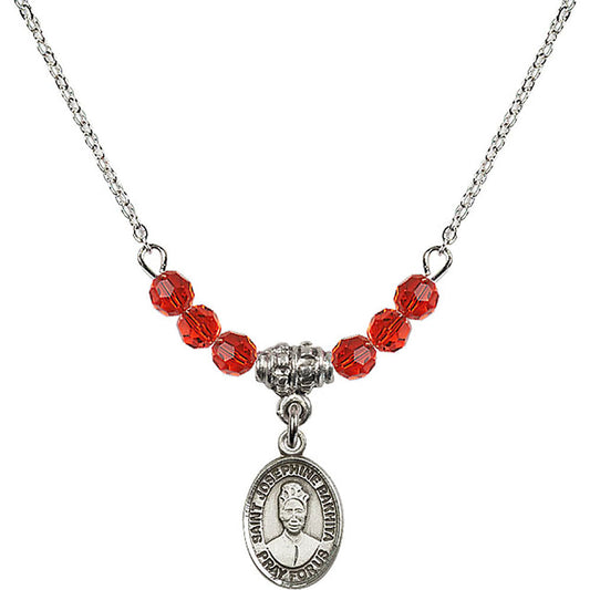 Sterling Silver Saint Josephine Bakhita Birthstone Necklace with Ruby Beads - 9360