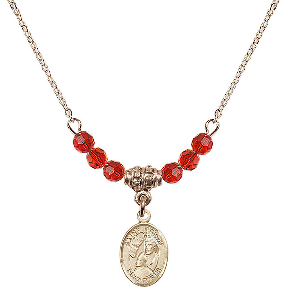 14kt Gold Filled Saint Edwin Birthstone Necklace with Ruby Beads - 9361