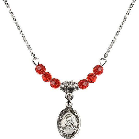 Sterling Silver Saint Josemaria Escriva Birthstone Necklace with Ruby Beads - 9362