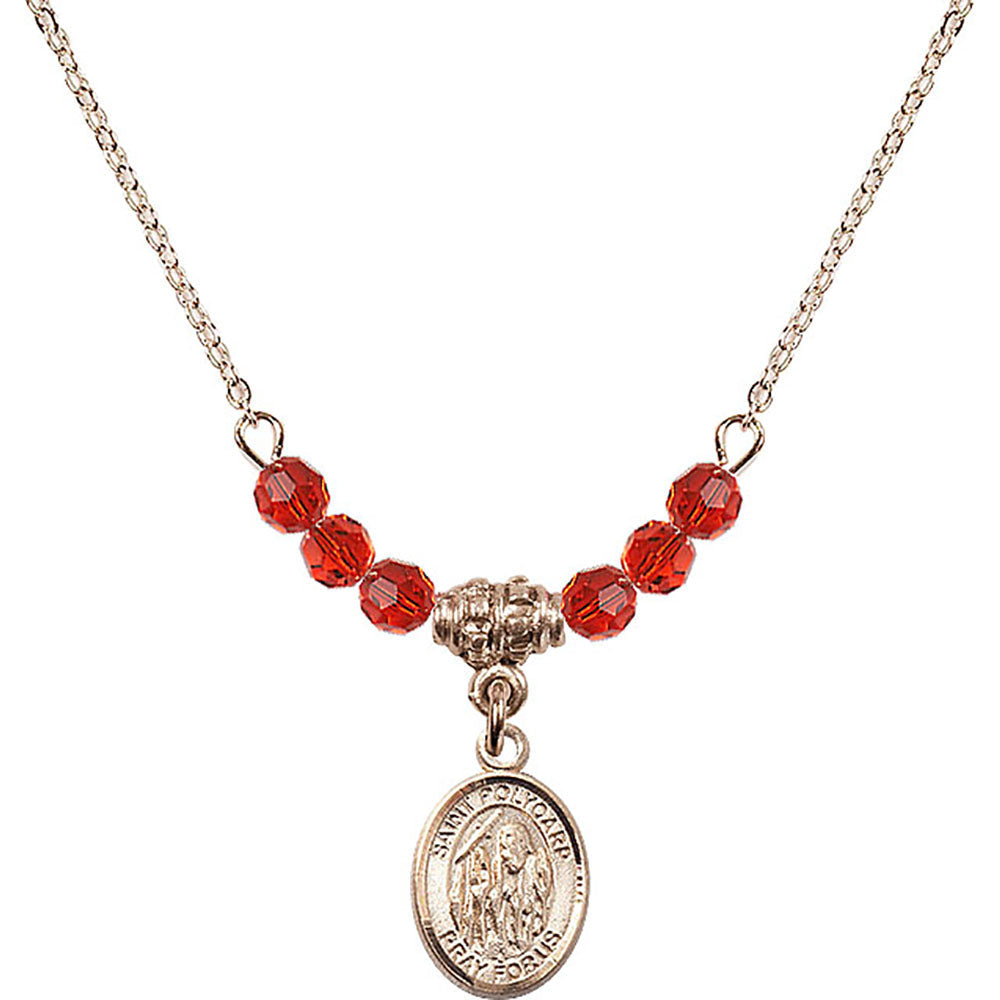 14kt Gold Filled Saint Polycarp of Smyrna Birthstone Necklace with Ruby Beads - 9363