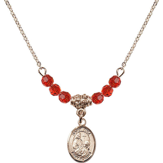 14kt Gold Filled Saint Fina Birthstone Necklace with Ruby Beads - 9364