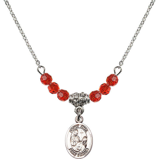 Sterling Silver Saint Fina Birthstone Necklace with Ruby Beads - 9364