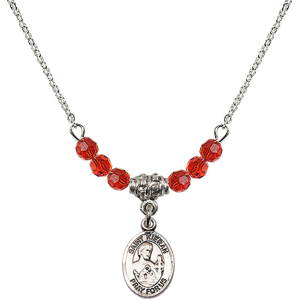 Sterling Silver Saint Kieran Birthstone Necklace with Ruby Beads - 9367
