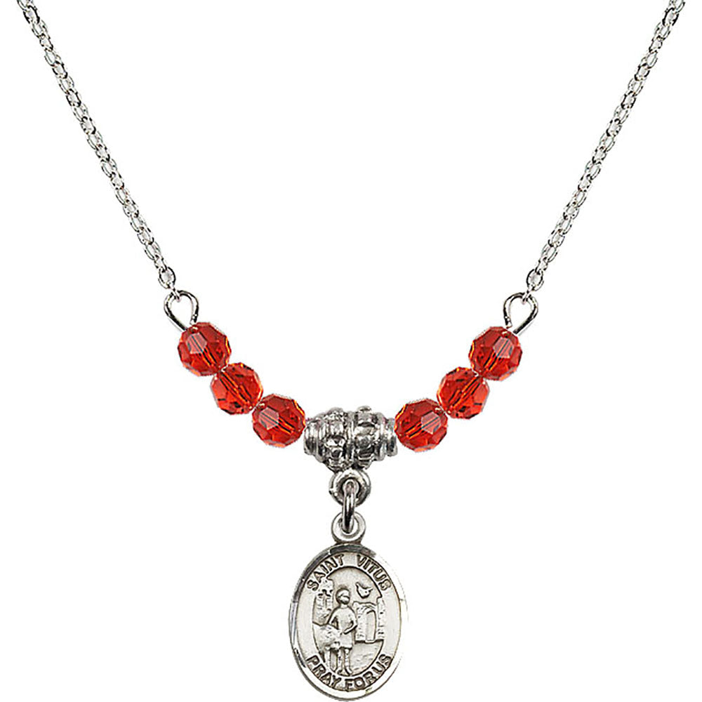 Sterling Silver Saint Vitus Birthstone Necklace with Ruby Beads - 9368