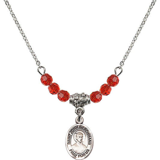 Sterling Silver Saint John Berchmans Birthstone Necklace with Ruby Beads - 9370