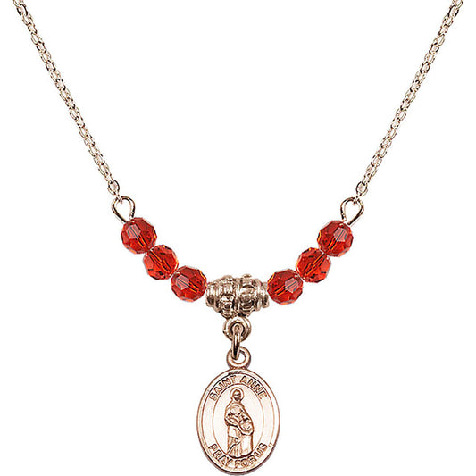 14kt Gold Filled Saint Anne Birthstone Necklace with Ruby Beads - 9374
