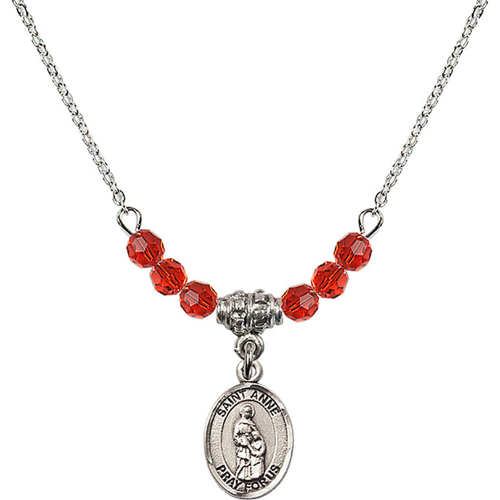 Sterling Silver Saint Anne Birthstone Necklace with Ruby Beads - 9374