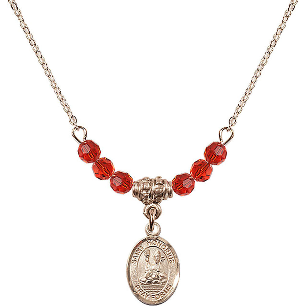 14kt Gold Filled Saint Honorius of Amiens Birthstone Necklace with Ruby Beads - 9376