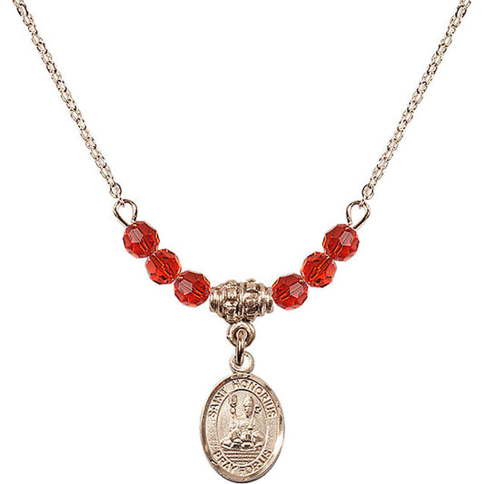 14kt Gold Filled Saint Honorius of Amiens Birthstone Necklace with Ruby Beads - 9376