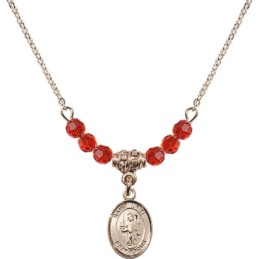 14kt Gold Filled Saint Uriel the Archangel Birthstone Necklace with Ruby Beads - 9378