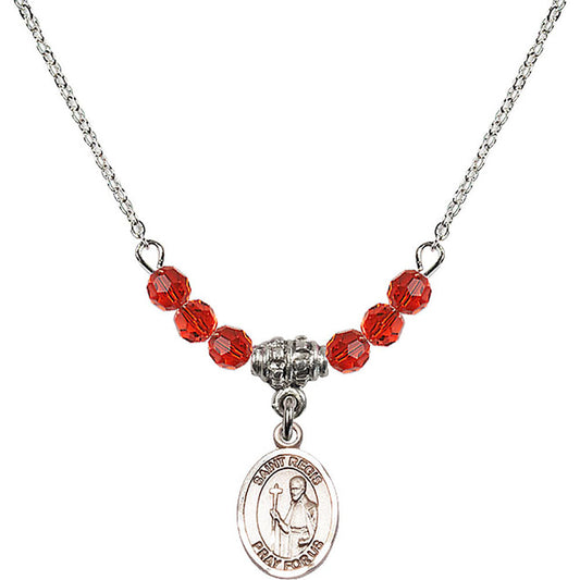 Sterling Silver Saint Regis Birthstone Necklace with Ruby Beads - 9380