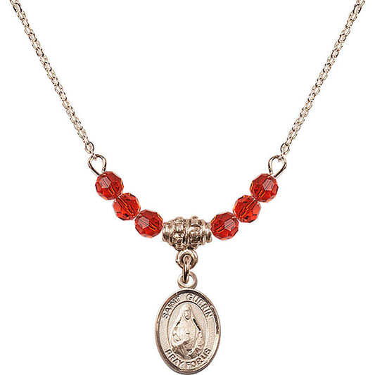 14kt Gold Filled Saint Theodora Birthstone Necklace with Ruby Beads - 9382