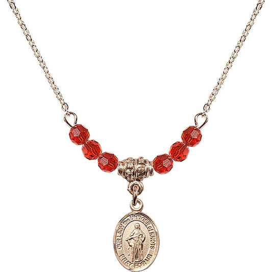 14kt Gold Filled Our Lady the Undoer of Knots Birthstone Necklace with Ruby Beads - 9383