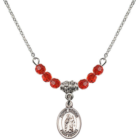Sterling Silver Saint Drogo Birthstone Necklace with Ruby Beads - 9386