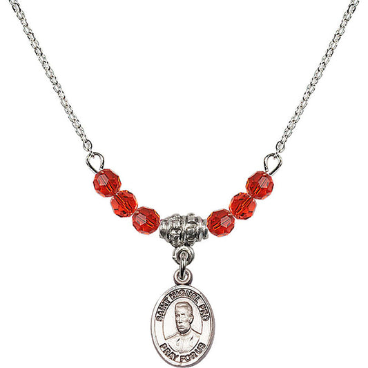 Sterling Silver Blessed Miguel Pro Birthstone Necklace with Ruby Beads - 9389
