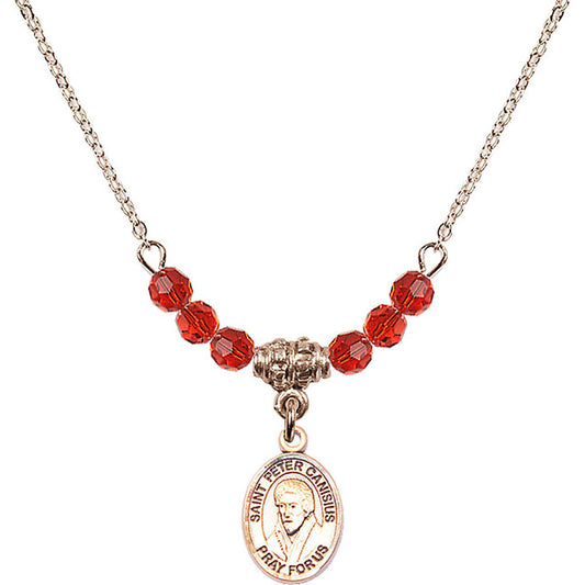 14kt Gold Filled Saint Peter Canisius Birthstone Necklace with Ruby Beads - 9393