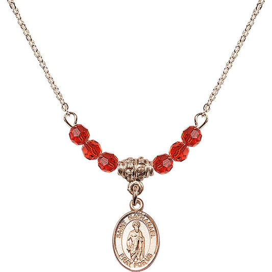 14kt Gold Filled Saint Nathanael Birthstone Necklace with Ruby Beads - 9398