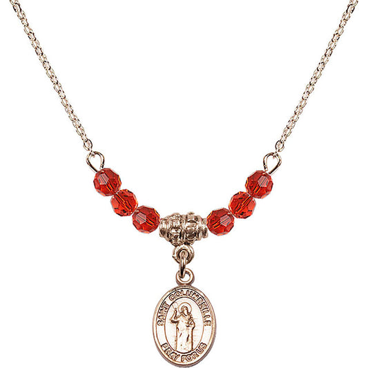 14kt Gold Filled Saint Columbkille Birthstone Necklace with Ruby Beads - 9399