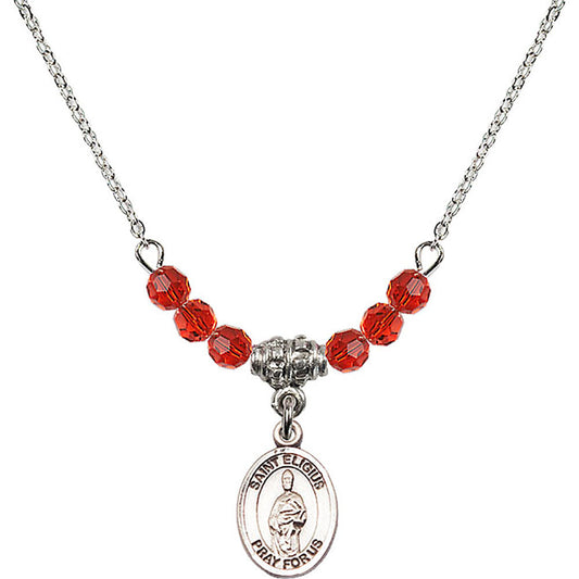 Sterling Silver Saint Eligius Birthstone Necklace with Ruby Beads - 9402