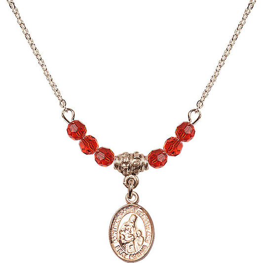 14kt Gold Filled Saint Margaret of Scotland Birthstone Necklace with Ruby Beads - 9407