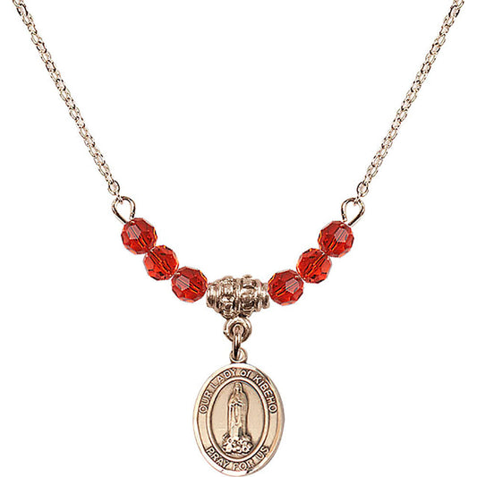 14kt Gold Filled Our Lady of Kibeho Birthstone Necklace with Ruby Beads - 9414
