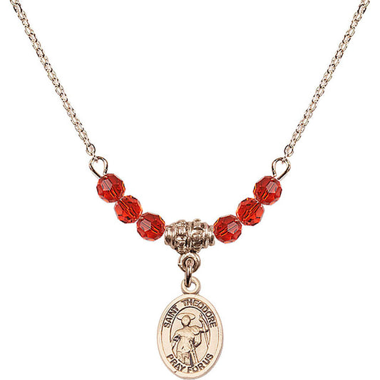 14kt Gold Filled Saint Theodore Stratelates Birthstone Necklace with Ruby Beads - 9415