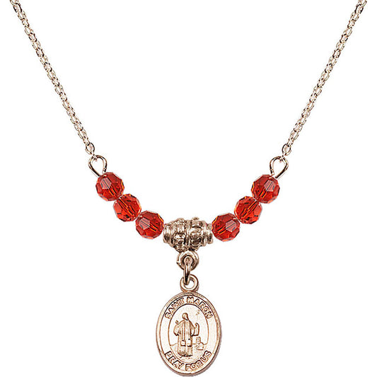 14kt Gold Filled Saint Maron Birthstone Necklace with Ruby Beads - 9417