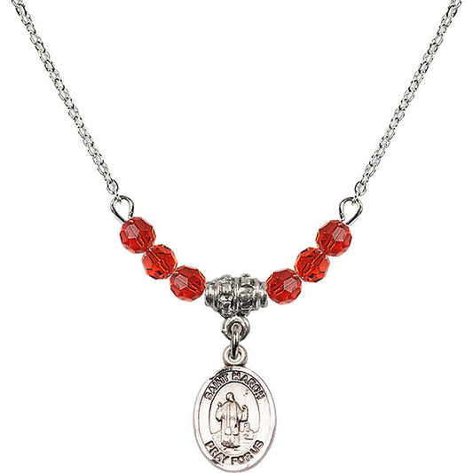 Sterling Silver Saint Maron Birthstone Necklace with Ruby Beads - 9417