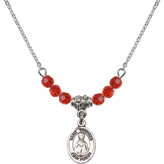Sterling Silver Saint Winifred of Wales Birthstone Necklace with Ruby Beads - 9419