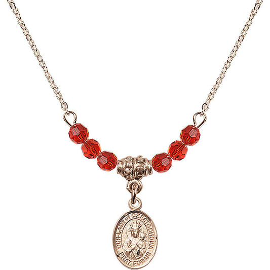 14kt Gold Filled Our Lady of Czestochowa Birthstone Necklace with Ruby Beads - 9421