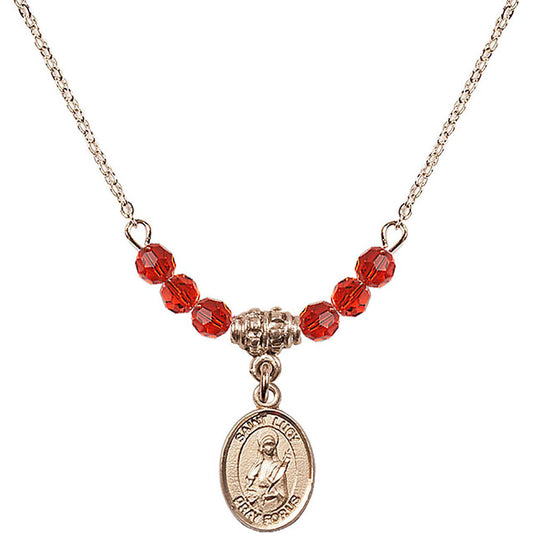14kt Gold Filled Saint Lucy Birthstone Necklace with Ruby Beads - 9422