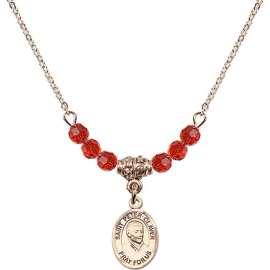 14kt Gold Filled Saint Peter Claver Birthstone Necklace with Ruby Beads - 9442