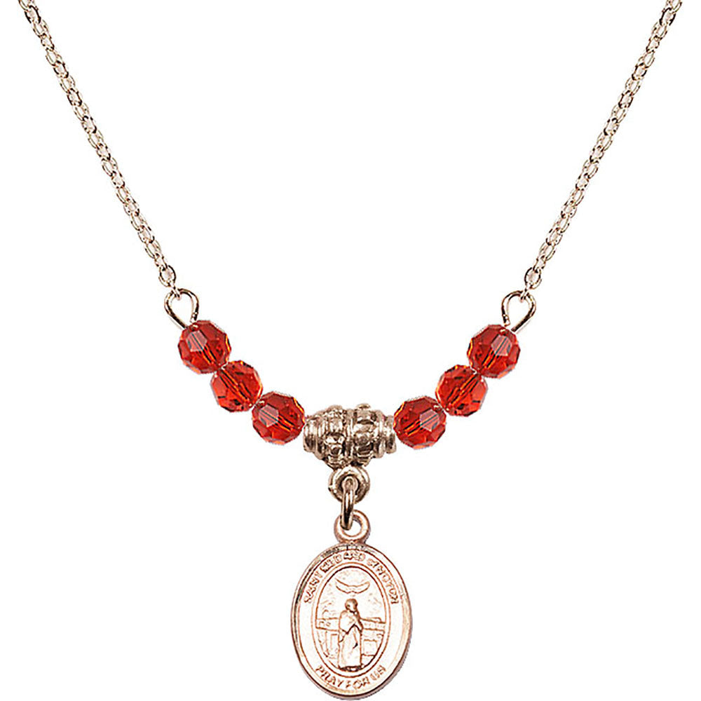 14kt Gold Filled Saint Medard of Noyon Birthstone Necklace with Ruby Beads - 9444