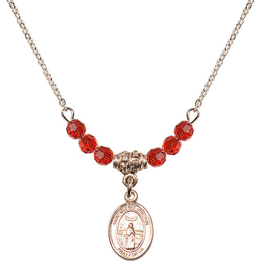 14kt Gold Filled Saint Medard of Noyon Birthstone Necklace with Ruby Beads - 9444