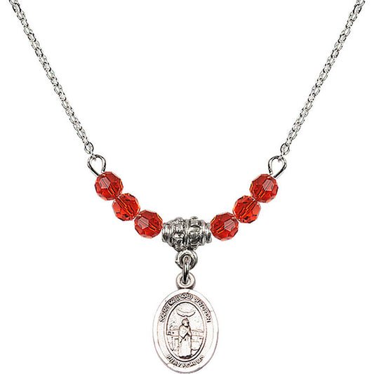 Sterling Silver Saint Medard of Noyon Birthstone Necklace with Ruby Beads - 9444
