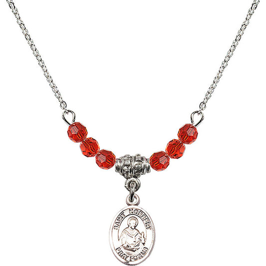 Sterling Silver Saint Norbert of Xanten Birthstone Necklace with Ruby Beads - 9447