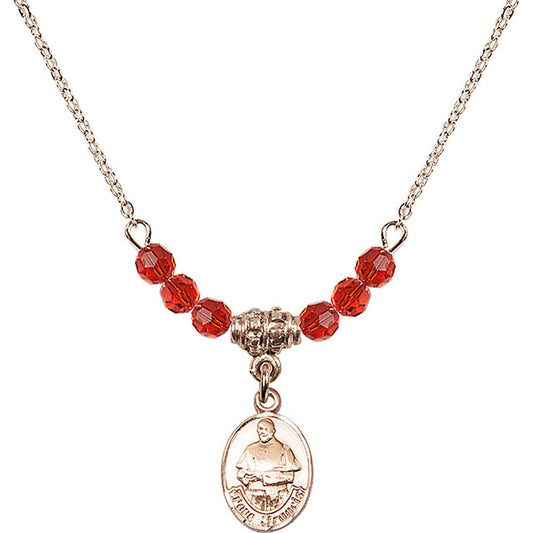 14kt Gold Filled Pope Francis Birthstone Necklace with Ruby Beads - 9451