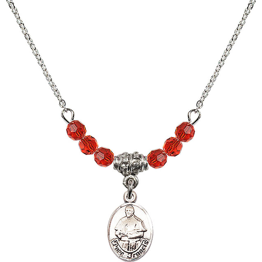 Sterling Silver Pope Francis Birthstone Necklace with Ruby Beads - 9451