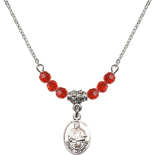Sterling Silver Pope Francis Birthstone Necklace with Ruby Beads - 9451
