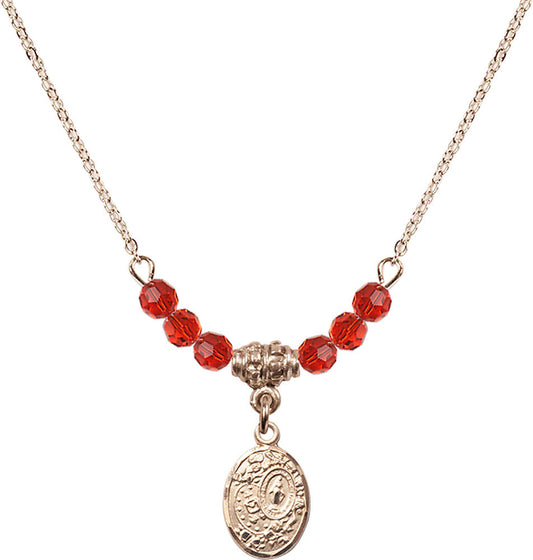 14kt Gold Filled Miraculous Birthstone Necklace with Ruby Beads - 9682