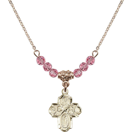 14kt Gold Filled 4-Way Birthstone Necklace with Rose Beads - 0047
