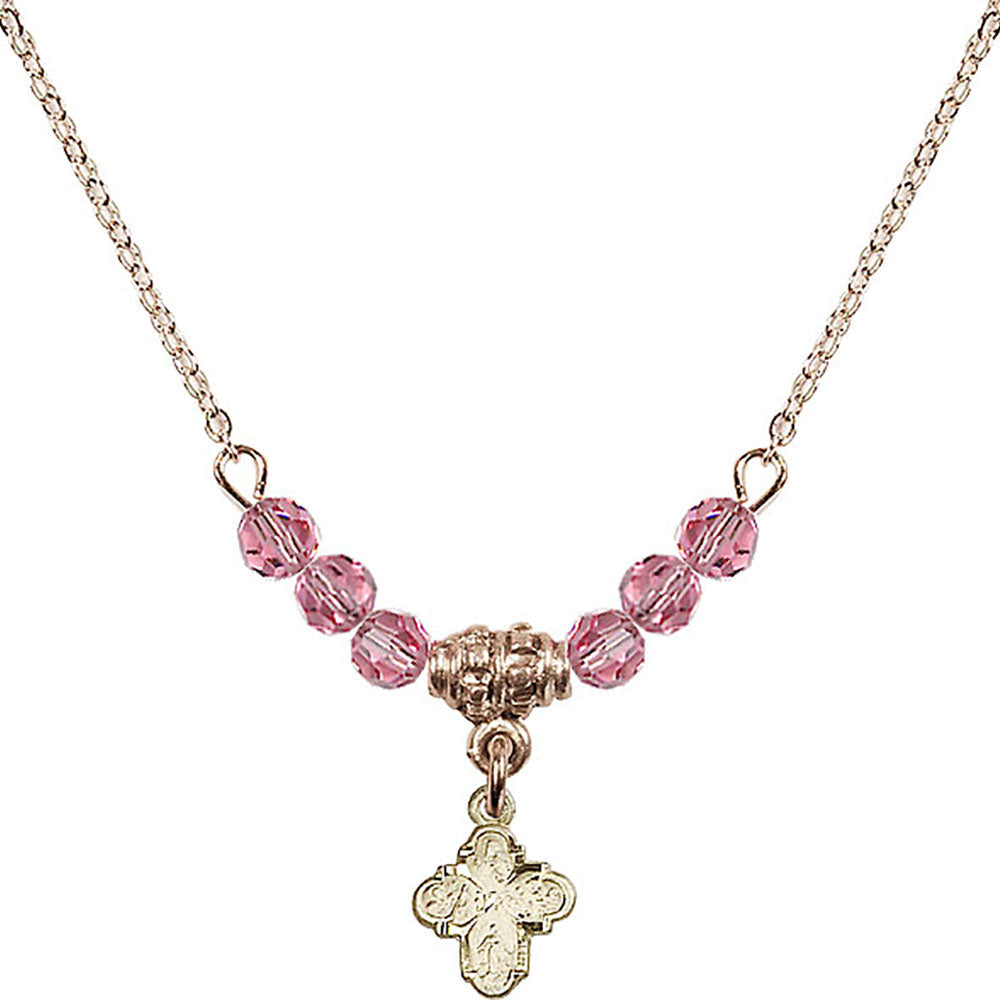 14kt Gold Filled 4-Way Birthstone Necklace with Rose Beads - 0207
