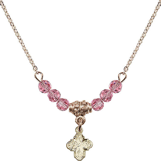14kt Gold Filled 4-Way Birthstone Necklace with Rose Beads - 0207