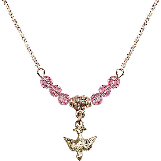 14kt Gold Filled Holy Spirit Birthstone Necklace with Rose Beads - 0208