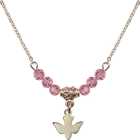 14kt Gold Filled Holy Spirit Birthstone Necklace with Rose Beads - 0225